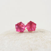 Pink Tourmaline Studs Earrings - Solid Silver - Gold Plated Stud - 11x11mm Prong Set Hexagon - Gift For Bridesmaid - Jewelry For A Mom
